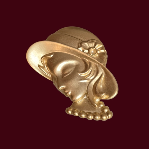 Don-Lin Vintage Brushed Gold Lady Brooch - Picture 1 of 5